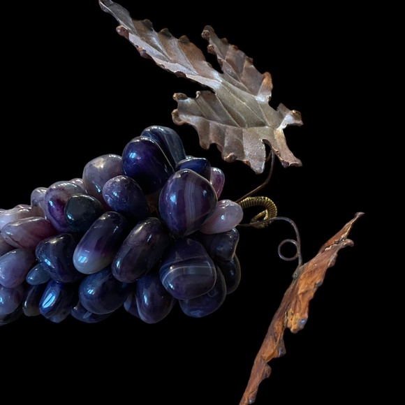 Vintage Gemstone Grape Bunch of Purple Agate with Copper Leaves - Picture 8 of 12